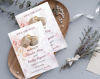 Burgundy Wedding Invitation Template | Blush Pink Rose Wedding Invite | Sage Marsala Floral Details Card | Printable RSVP Download