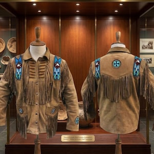 Herren, Wildlederjacke im Western-Stil Native American Beaded Buckskin