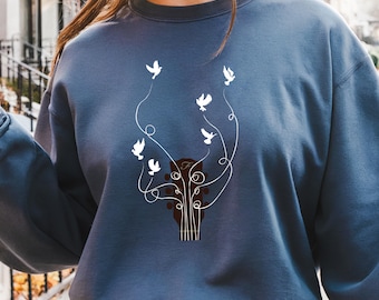 Bird Guitar Sweatshirt, Minimal Guitar Headstock Bird Design, Music Lover Gift, Acoustic Guitarist Shirt, Folk Music Aesthetic Pullover