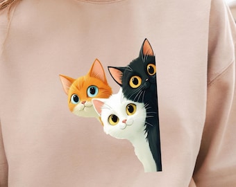Three Curious Cats Peeking Shirt, Cute Cat Lover Graphic Tee, Minimal Pet Illustration Top, Gift for Her Cat Mom