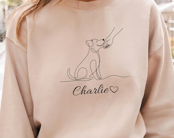 Personalized Dog Line Art Sweatshirt, Custom Pet Name, Minimal Outline Dog Mom Gift