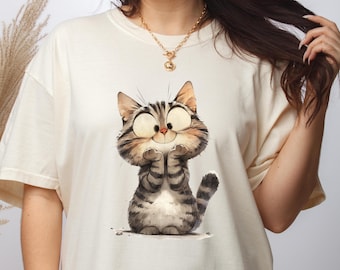 Cat Lover Shirt, Wide Eyed Tabby Kitten Watercolor Cat T Shirt, Cute Animal Lover Gift for Kids and Women