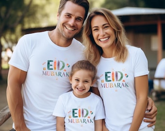 Eid Mubarak Shirt, Colorful Islamic Lettering Tee, Muslim Family Matching Outfit, Kids Eid Gift Sweatshirt