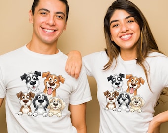 Five Cute Dogs Shirt, Cartoon Puppy Stack Graphic Tee, Family Matching Tshirt, Dog Lover Shirt, Pet Lover Gift