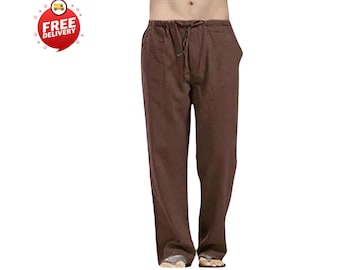 Men's Linen Wide Leg Pants: Loose Summer Trousers, Breathable Streetwear, Back Pockets