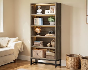 LED Black 5 Tier Tall Bookshelf Organizer