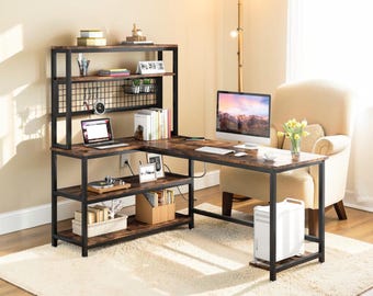 Reversible L-Shaped Desk With Charging Station