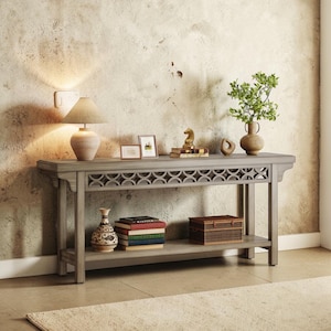 Konsolbord för lantlig stil, 183 cm, smalt soffbord, förvaringsbord för entré, hall, vardagsrum