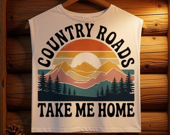 Country Roads Svg, Take Me Home Png, Mountain Sunset Tee, Retro Country Svg, Pine Tree Tee, Cabin Mom, Sublimation Design, Digital Download