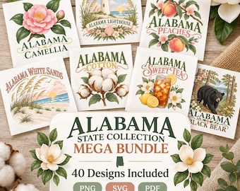 Alabama Svg Bundle, Alabama State Png, Alabama Clipart, Alabama Home Svg, Southern Magnolia Png, Gulf Coast Svg, Sweet Tea Png, Yellowhammer