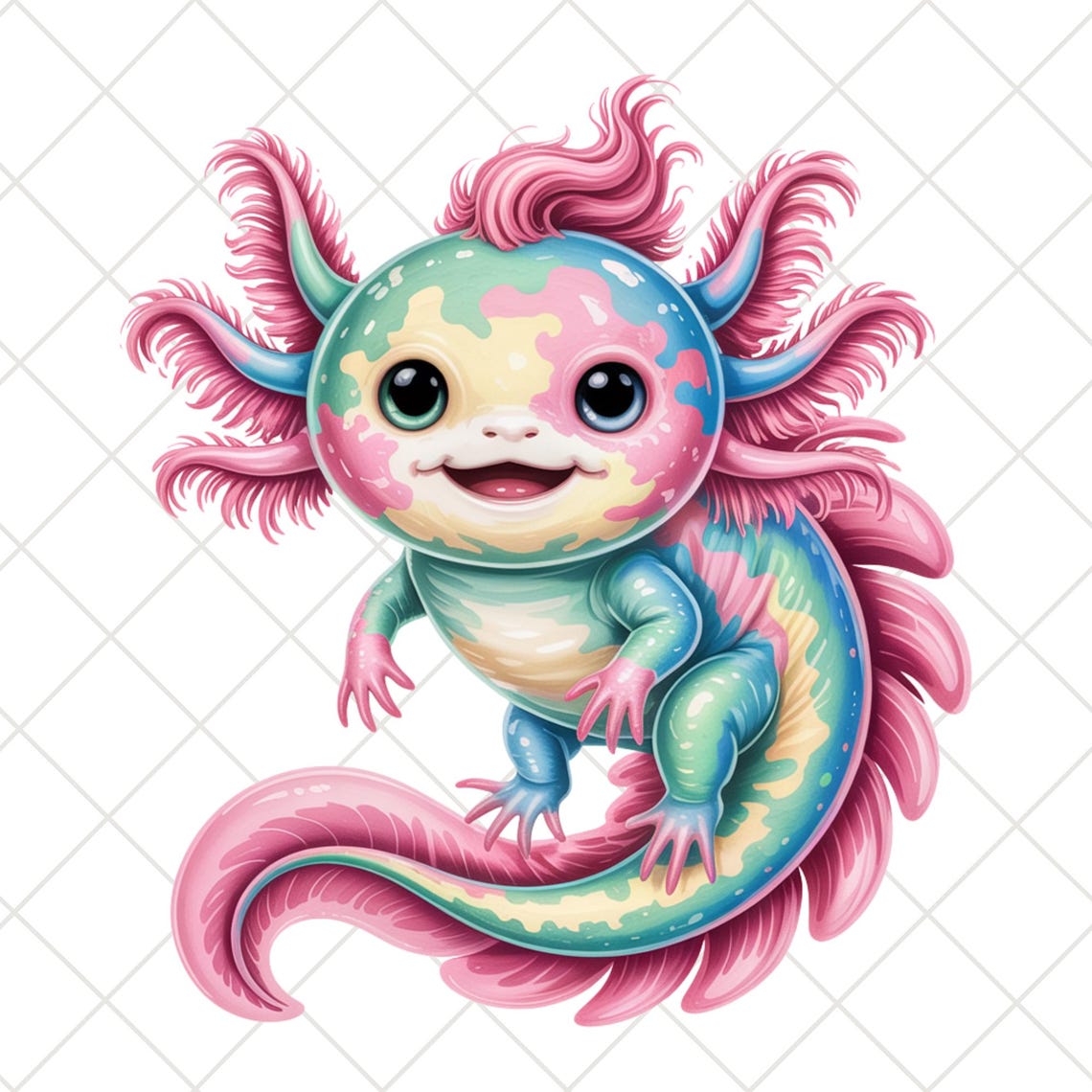 Watercolor Axolotl Clipart Bundle PNG, Cute Salamander, Rainbow Animal ...