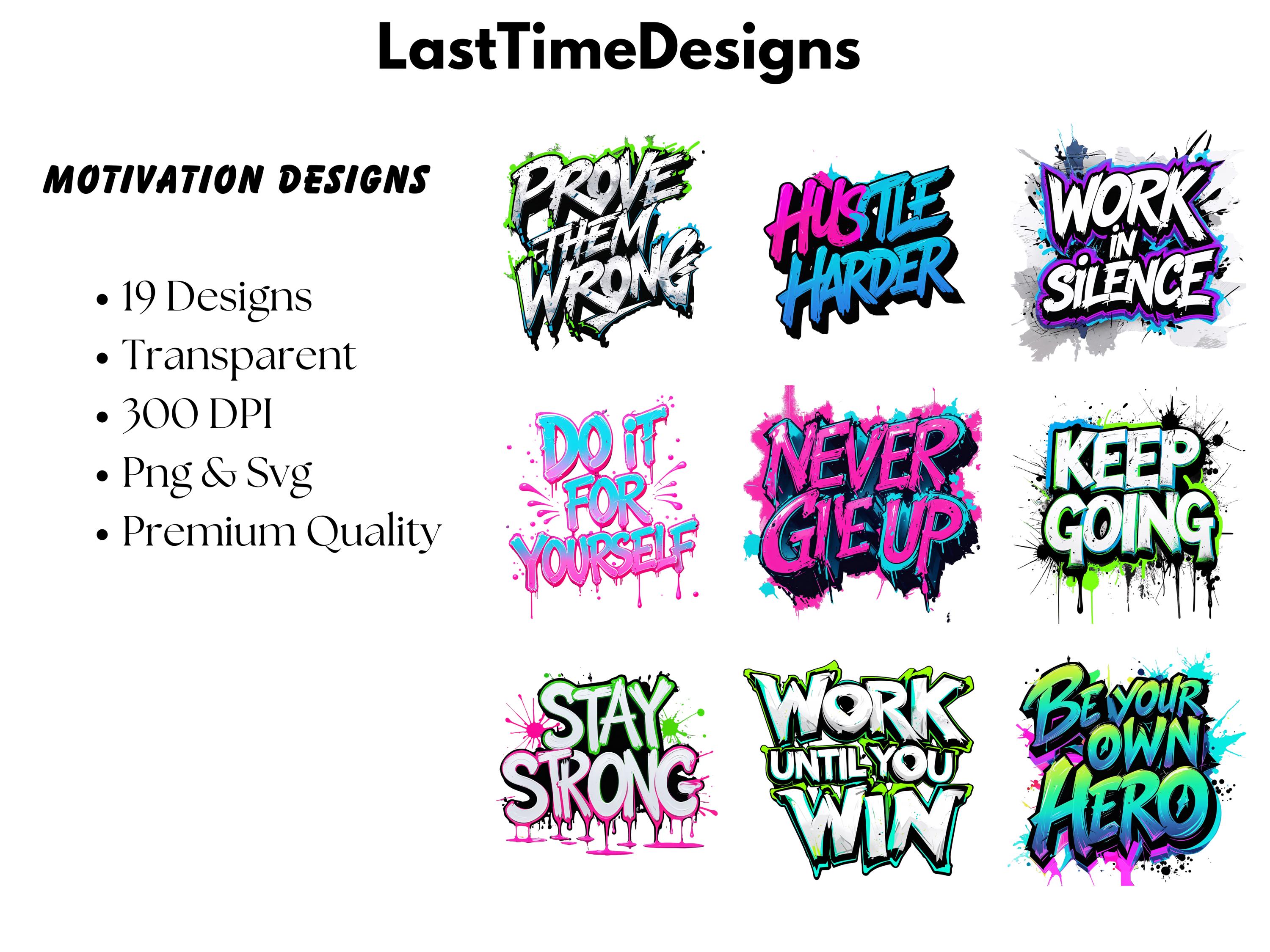 Graffiti Motivation Quotes PNG and SVG Clipart Bundle | Neon Splatter ...