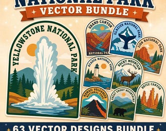 National Park Arch Badge SVG, Vintage Patch Clipart PNG, Sublimation Bundle, Trail Marker Design, Outdoor Apparel Art, Rustic Cabin Sign Set