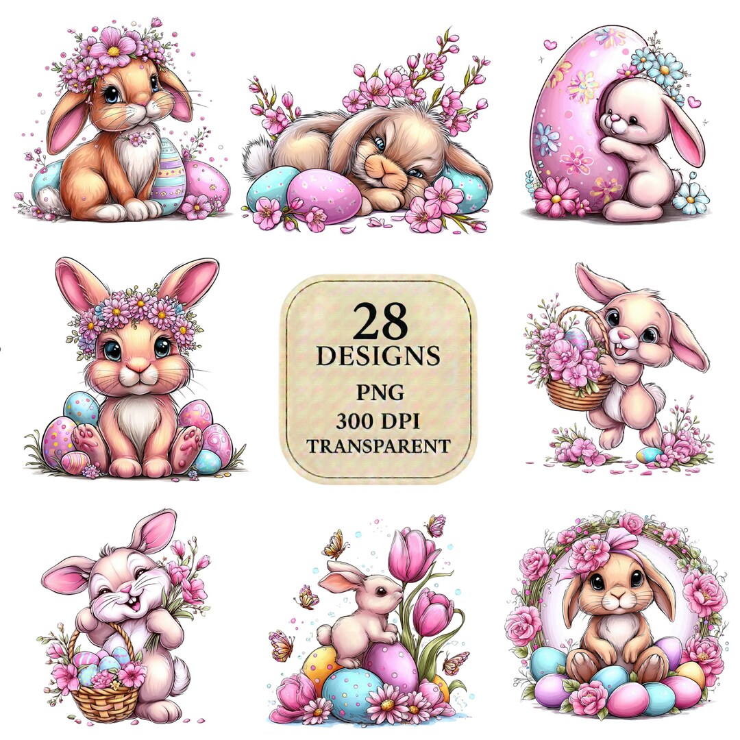 29 Easter Bunny PNG Bundle Cute Floral Rabbit Sublimation, Spring ...