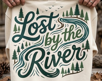 Lost By The River Png Shirt, Nature Lover Apparel, Hiking Adventure Gear, Outdoor Camping Top, Forest River Graphic, Vintage Wildlife Design