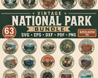National Park Bundle, Parks Svg, Yellowstone, Yosemite, Grand Canyon, Zion Park, Vintage Badge, Sublimation Design, Digital Download, DTF