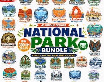 Yellowstone Yosemite Clipart, National Park PNG Bundle, US Parks Sticker Design, Travel Badge Clipart, Outdoor Adventure PNG, Park Wall Art