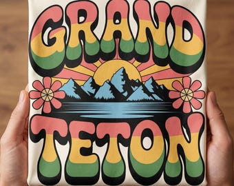 Grand Teton Groovy Png Svg, Retro Bubble Letter Png, 70s Mountain Svg, Hippie Teton Svg, Boho Hiking Png, Wyoming Retro Svg, Outdoor Groovy