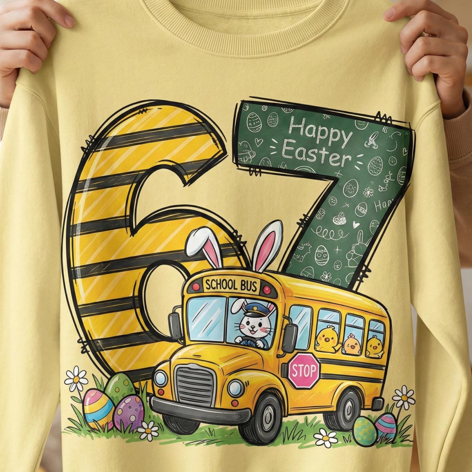 Easter School Bus Number 67 PNG Bunny Driver Chalkboard Happy Easter ...