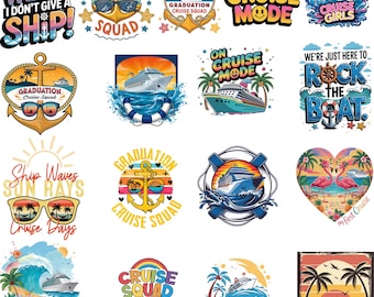 Cruise Ship PNG Bundle | Tropical Vacation Clipart | Cruise Squad, Cruise Mode, Family Trip, Nautical Anchors, Flamingos