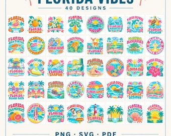 Florida Svg Bundle, Sunshine State Png, Florida Beach Svg, Tropical Clipart, Florida Vacation Png, Flamingo Svg, Palm Tree Png, Spring Break