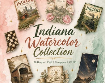 Indiana State Clipart PNG Bundle, Vintage Hoosier Png, State Pride Art, Farmhouse Wall Decor, Indiana Souvenir Design, Instant Download