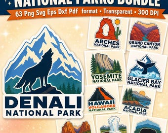 National Park SVG Bundle, National Parks Png Clipart, Camping Sticker Design, Hiking Shirt Sublimation, Adventure Badges, Outdoor Wilderness