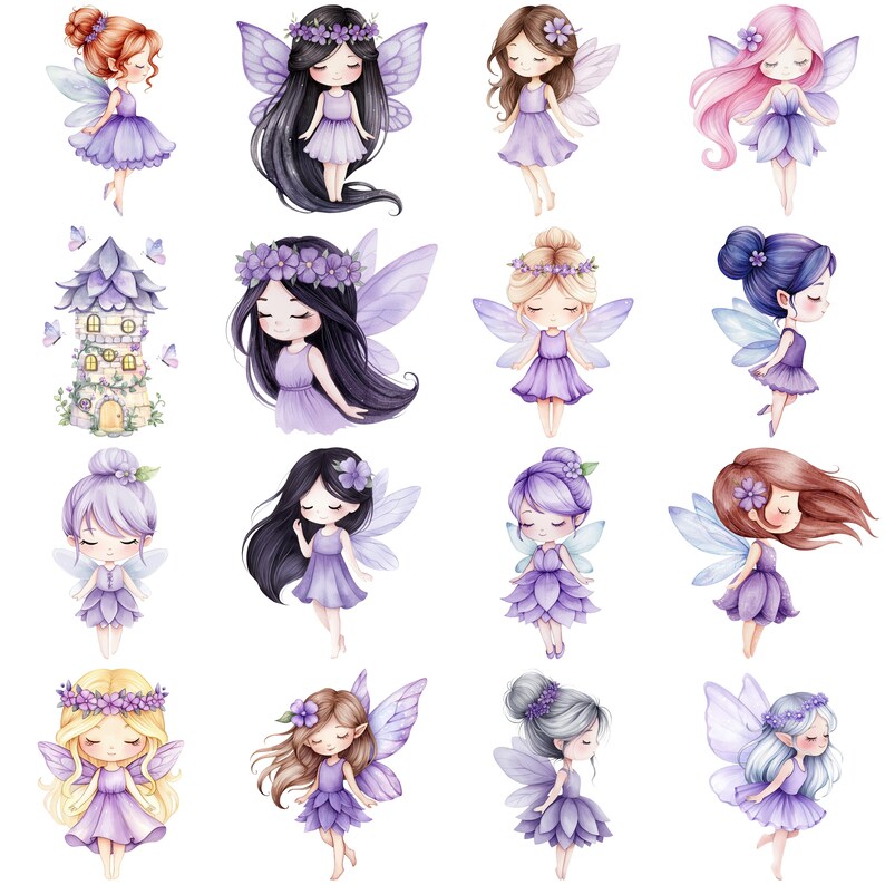 Purple Fairy Png Clipart Bundle | Watercolor Fairy Illustrations ...