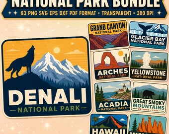 National Park Illustration SVG, Wildlife Art Print PNG, Mountain Nursery Decor, Boho Landscape Clipart, Camping Party Graphics, Canvas Print