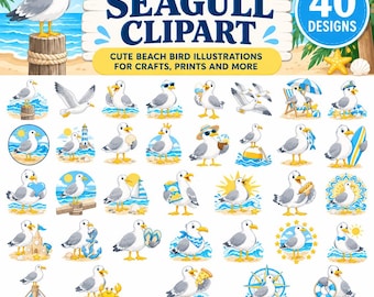 Seagull Svg Bundle, Seagull Clipart Png, Beach Coastal Designs, Nautical Bird Graphics, Summer Sublimation, Seaside Wall Art, Tumbler Design