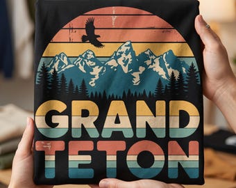 Grand Teton Retro Png y Svg, Parque Nacional Vintage Png, Eagle Mountain Svg, Camiseta de senderismo Png, Retro Outdoor Png, Wyoming Svg, Camping Png