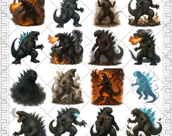 Imágenes prediseñadas de Godzilla rugiendo: aliento de fuego en formato PNG transparente, arte digital de Godzilla de alta resolución para imprimir