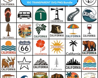 カリフォルニアのPNGとSVGクリップアート - カリフォルニアのプリント、夏のアートなどに最適な、ビーチ、旅行、都市、自然の高品質なクリップアート150点