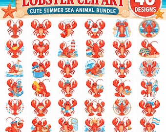 Lobster Svg Bundle, Lobster Clipart Png, Nautical Coastal Designs, Seafood Kitchen Art, Summer Beach Graphics, Lobster Sublimation, Wall Art
