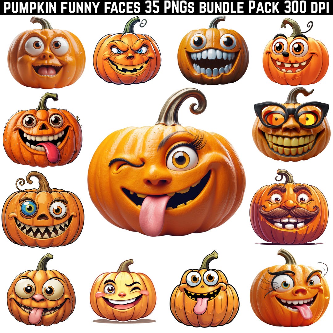 Funny Pumpkin Faces Png Clipart Bundle | 35 Unique Jack O Lantern Faces ...
