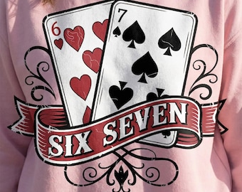 Cartas de seis y siete PNG, Naipes 6 7 PNG, Camiseta de póker PNG, Casino PNG, Carta vintage PNG, Camiseta de juego PNG, Juego de cartas PNG, Póker retro PNG