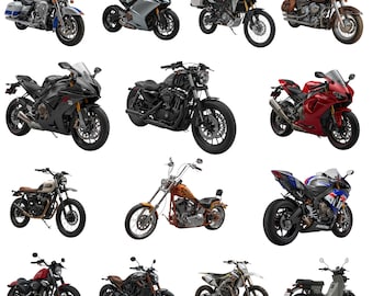 Realistic Motorcycle PNG Bundle, 30 Motorbike Clipart, Transparent Background, 300 DPI, Bike PNG for T Shirt & Stickers.