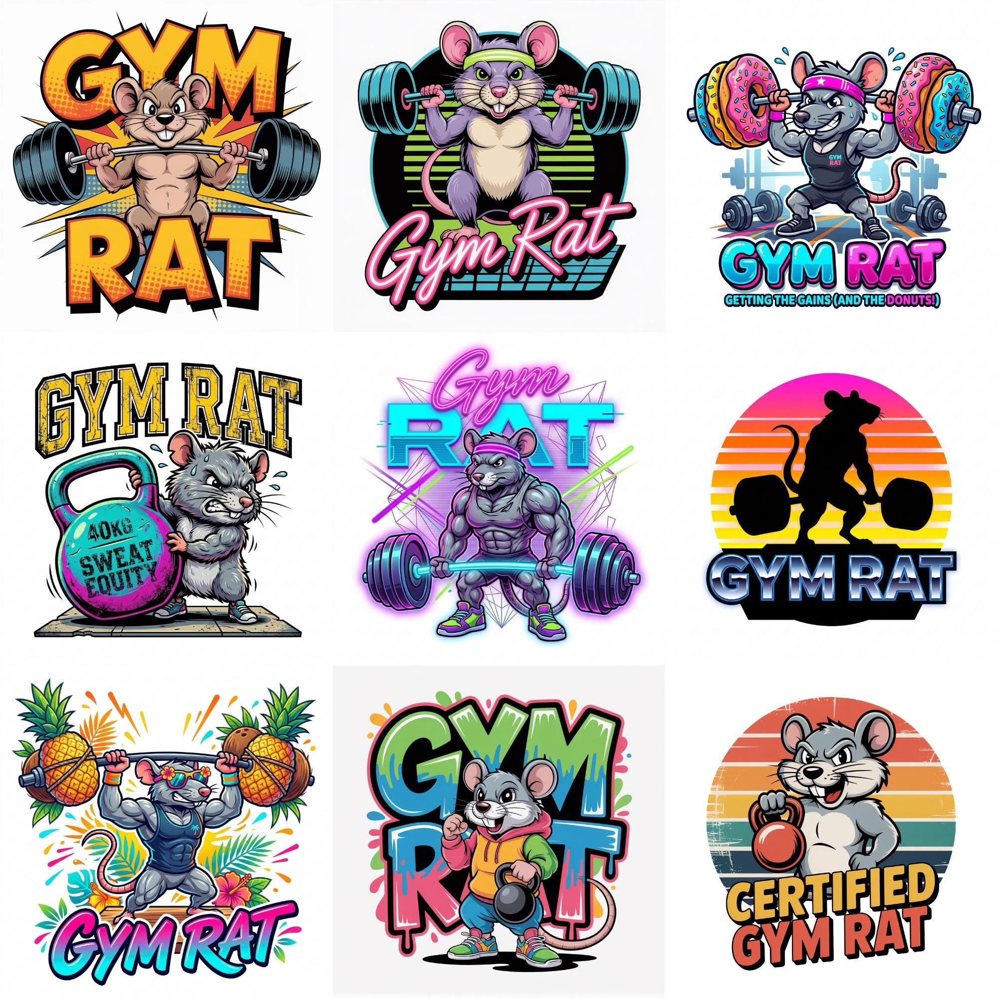 Gym Rat Png Clipart Bundle Muscular Fitness Mouse Vector Art Retro ...