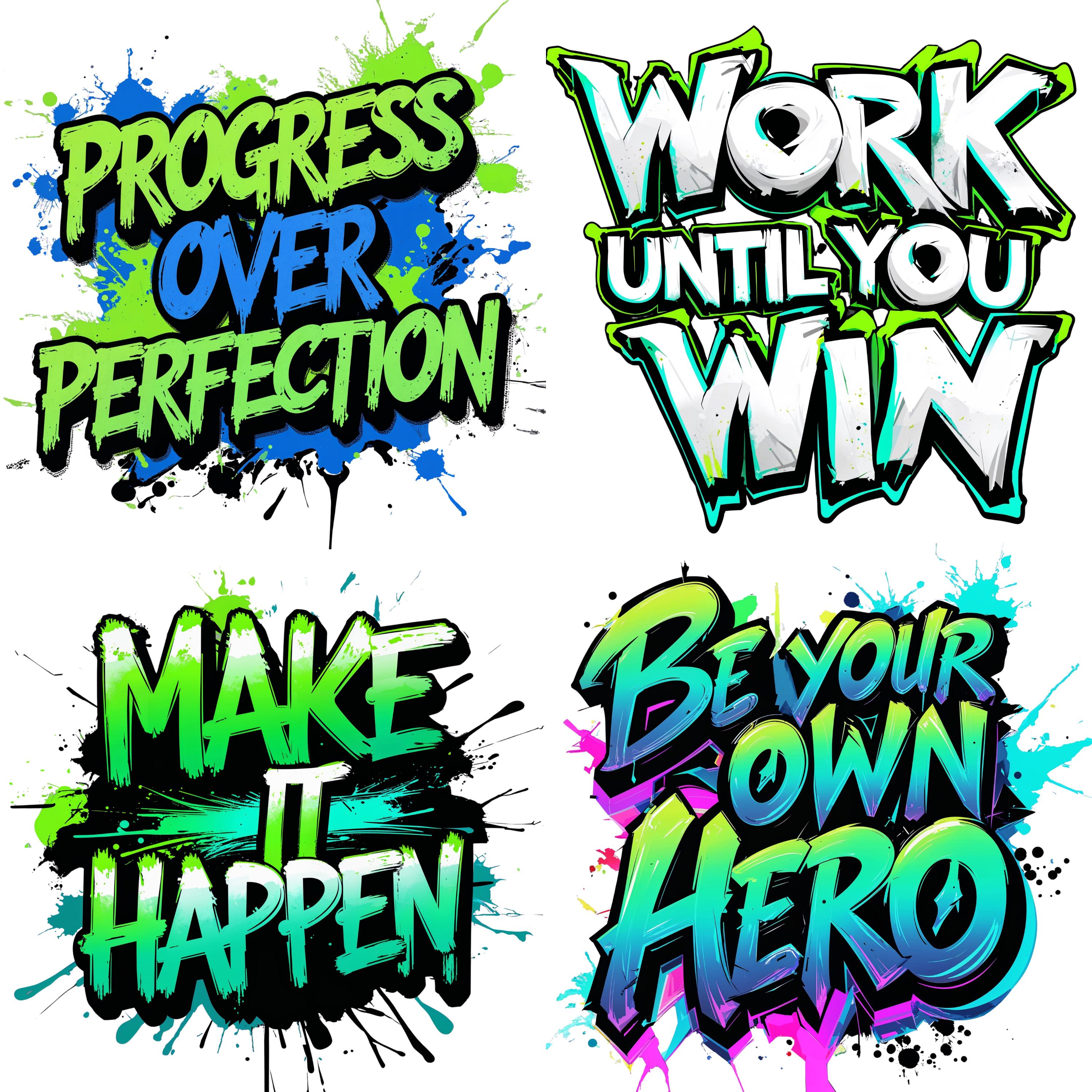 Graffiti Motivation Quotes PNG and SVG Clipart Bundle | Neon Splatter ...
