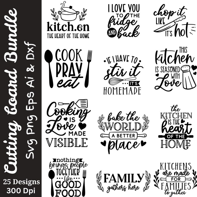 Kitchen Quote Cutting Board SVG Bundle | Png Funny & Farmhouse Kitchen ...
