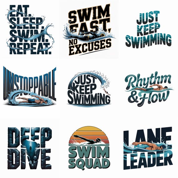 Swimming png Bundle, Swim Squad Team Apparel, Eat Sleep Swim Repeat Graphic, Lane Leader Water Sports Art, Unstoppable Swimmer Graphics