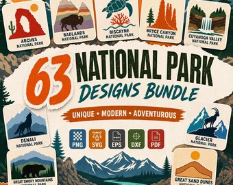 National Park Icons SVG, Minimalist Landmark PNG, Vinyl Cutting Design, Water Bottle Decal Art, Laptop Sticker Graphics, Travel Journal Pack