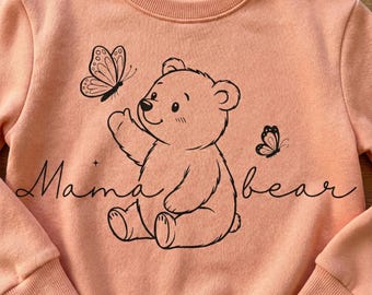 Dibujo lineal PNG de Mamá Osa, Oso de peluche con mariposa PNG, Mamá Osa linda PNG, Día de la Madre PNG, Oso minimalista PNG, Baby Shower PNG, Camiseta de Mamá Osa PNG