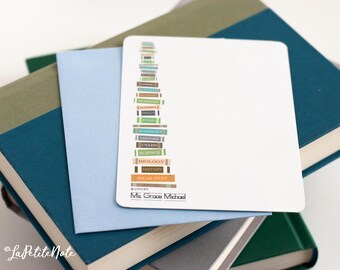 Teacher Flat Card Set (Personalized): Stack of Books Design