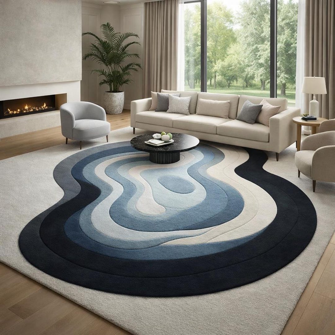 Modern Abstract Wavy Area Rug • Blue Gradient Contemporary Carpet ...