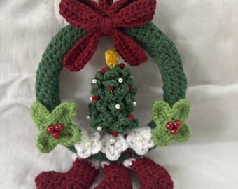 Corona de muérdago de crochet hecha a mano / Decoración navideña para el hogar / Adorno festivo para la pared / Decoración navideña para la puerta / Adorno de crochet invernal