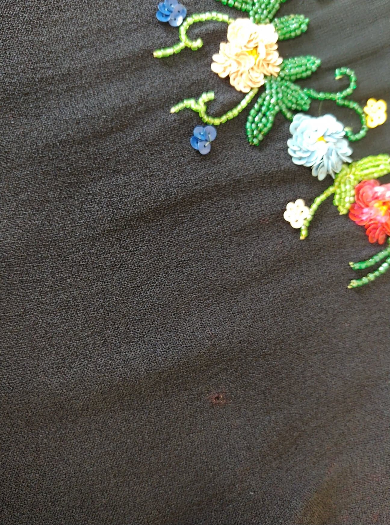 S | Vintage 1930s/1940s Wool Crepe Beaded Dress