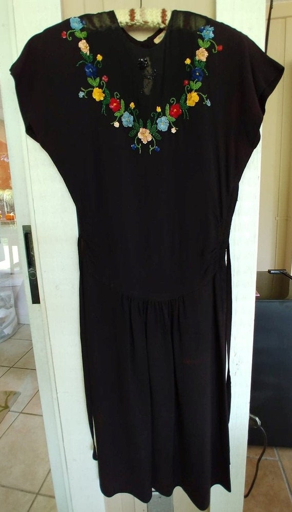 Vintage 1940s Beaded Crepe Dress, XS