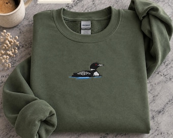 Embroidered Loon Sweatshirt, Common Loon Bird Gift, Bird Watcher Gift, Lake Life Hoodie, Wildlife Crewneck, Nature Lover Gift