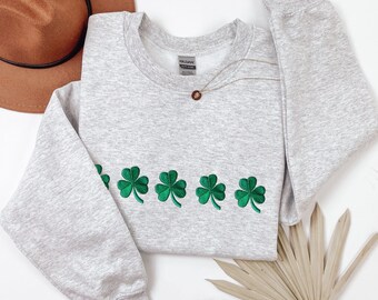 Embroidered Shamrock Sweatshirt, St Patrick’s Day Clover Sweatshirt, Irish Lucky Shirt